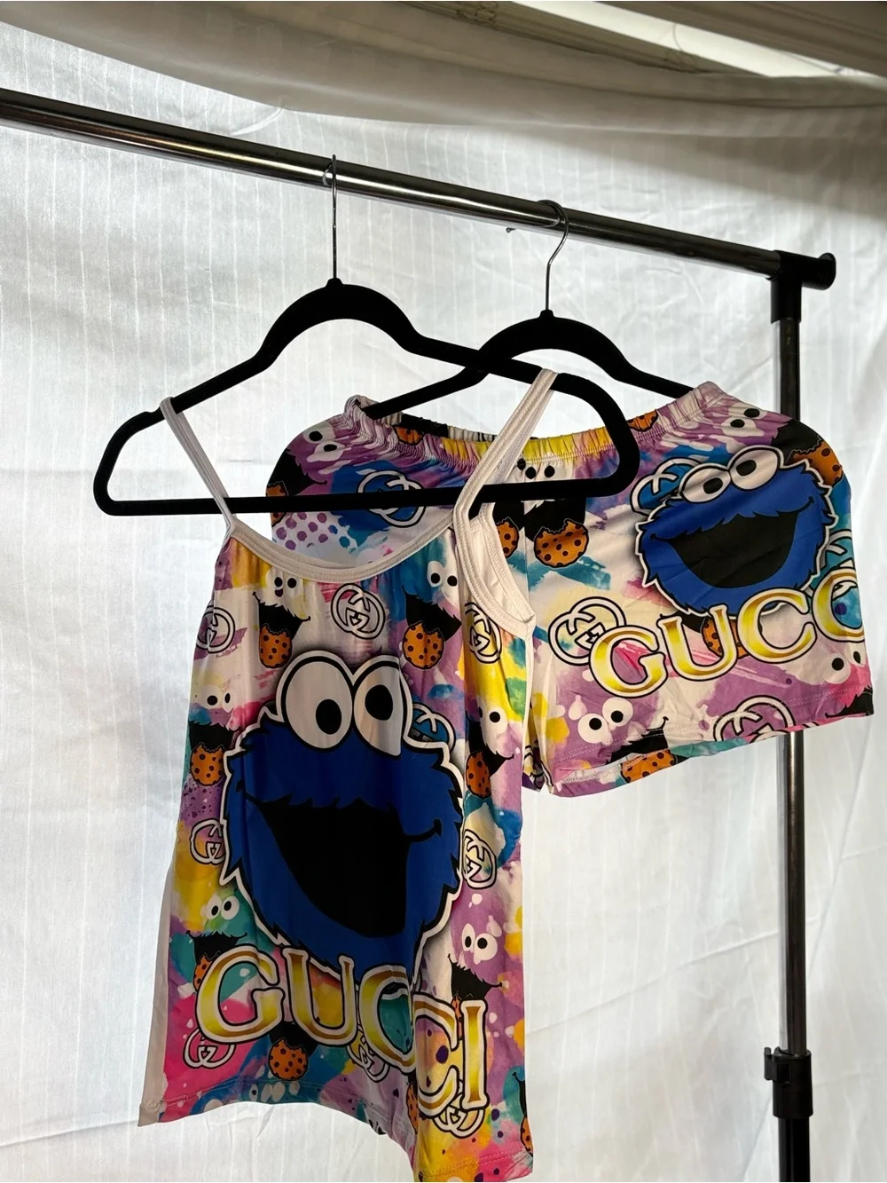 Cookie Monster Graphic Tank and Shorts Set - Multicolor